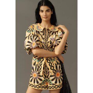 NWT Farm Rio x Anthropologie Puff-Sleeve Printed Romper